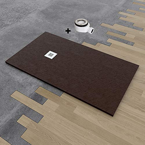PLATO DUCHA RESINA CARGA MINERAL EFECTO PIZARRA 80X80 CHOCOLATE RAL 8017