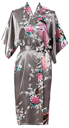 Robe de chambre kimono ample en satin pour femmes grande taille, robe de mariée demoiselle d'honneur, vêtement de nuit, peignoir, tailles UK 8-24 (36-56), gris, 46-48