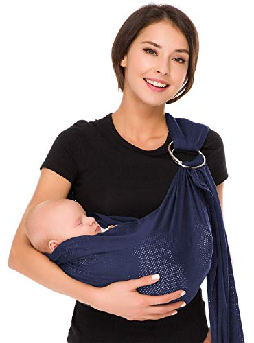 CUBY Sommer Einstellbar Schultertrage für Babys mit Rostfreier Doppel Ring, Baby Tragetuch mit Atmungsaktiv Masche, Babytragetuch Ring Sling Perfekt für Neugeborene und Kinder Unter