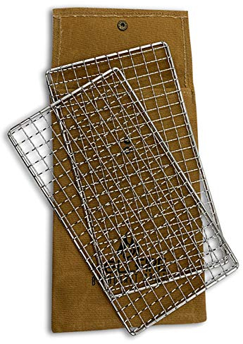 BattlBox Bushcraft Grill Stainless Steel Campfire Cooking Grate (2-Pack) Portable Camping Grate for Fire Cooking BBQ - Canvas Carrying Bag - Welded Mesh Grill Grate - Backpacking, Camping, Hiking