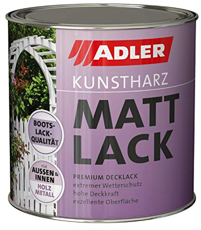 ADLER Kunstharz Mattlack Weiß, Weiß 750 ml - Lack matt, geruchsarm gute Wetterbeständigkeit und hohe Deckkraft - Kunstharzlack in Bootslack Qualität