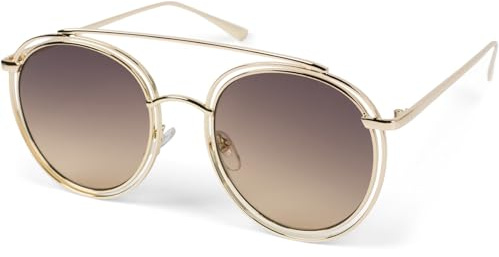 styleBREAKER Damen Oversize Sonnenbrille Rund Doppelrahmen | Hippie-Stil, Filigranes Metall-Gestell, Polycarbonat-Verlaufstönung, UV 400 Schutz (Kat. 3). Silikon-Nasenpads, Etui.