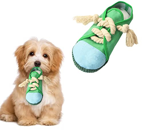 vocheer Kauspielzeug für Hunde, Hundespielzeug, um sie beschäftigt zu halten, langlebiges Zahnen Schuh, interaktives Quietschspielzeug für Welpen, klein, mittlere Brise, maschinenwaschbar (Grün)