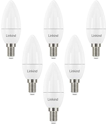 Linkind E14 Kerzenlampen 7W, 60 Watt ersetzt, 806lm 2700K Warmweißes Licht E14 LED Lampe, nicht Dimmbar B35/C35 Kerze Birne, 220-240V, 6 Stück