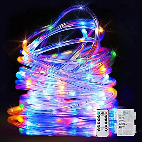 Tubo luminoso a LED, 10 M 100 LED Luci di corda Funziona a batteria con 8 modalità remote Luci da giardino per la decorazione di interni all'aperto (Multicolore)