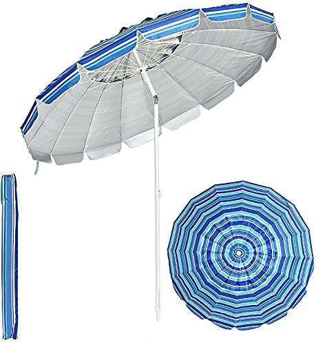 GYMAX Ombrellone da Spiaggia 2,2x2,2 M, 16 Stecche, Inclinabile e Portatile, con Copertura Impermeabile e Resistente ai Raggi Solari UV, per Mare, Vacanza, Giardino, Terrazzo (Blu)