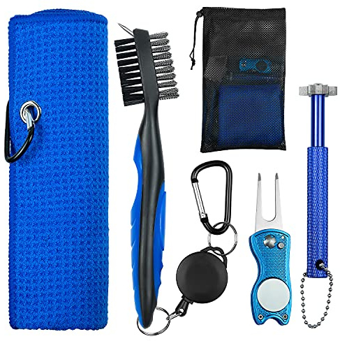 OUYILE Golf Club Cleaner,Golf Handtuch,Golf Club Pinsel,Golf Club Groove Sharpener und Divot Repair Tool mit Golf Pouch Bag,Golf Zubehör für Männer,Golf Ball Cleaner