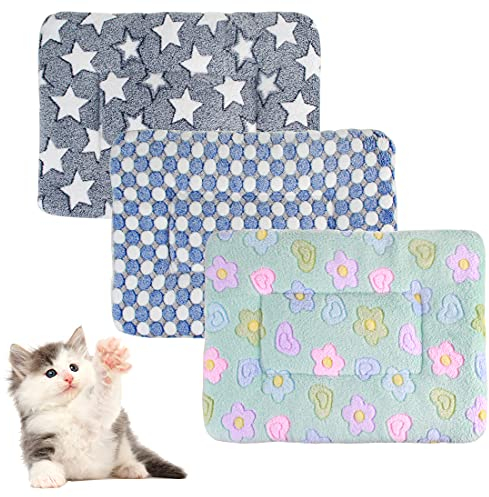 Lot de 3 lits en polaire pour petit animal, chauds et moelleux, tapis de couchage pour chaton, lapin, chinchilla, écureuil, hérisson (taille L : 48 x 30 cm, G)