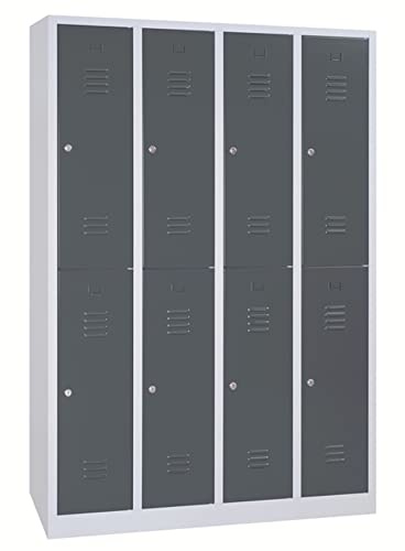 Schrank & Stuhl Spind – Metallspind mit 4 x 2 Abteilen in 195 x 117 x 50 cm, Schließfachschrank mit Zylinderschlössern, Lieferung komplett montiert, Grau/Anthrazit