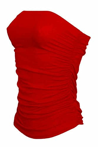 New Womens Ladies Vest Strapless Ruched Sleeveless Boob Tube Bandeau Top 8-26 (S/M (8-10), red)