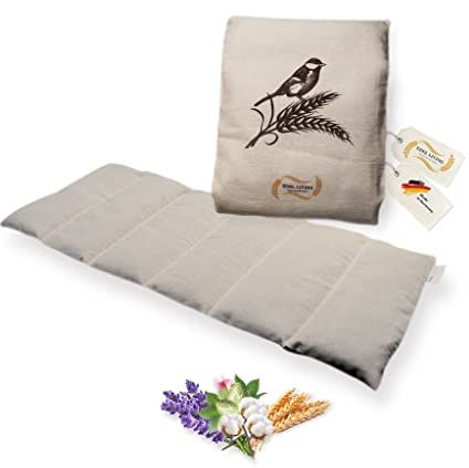 Edel Living Körnerkissen Groß (52x20 cm, 850 Gramm) Wärmekissen Mikrowelle 6-Kammer Abnehmbarer Bezug Aus 100% Baumwolle Für Nacken Rücken Schulter (Körnerkissen mit Weizen und Lavendelfüllung)