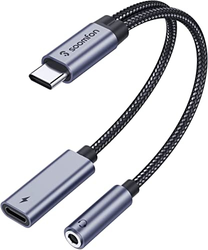 Adattatore USB C a Jack da 3,5 mm per Cuffie, SOOMFON Cavo Audio Hi Fi con Porta di Ricarica Tipo C, per Macbook/ iPad Pro/ Air, Samsung Galaxy S22/ S21/ S20, OnePlus 10/9/8 Pro 8T 7T ecc