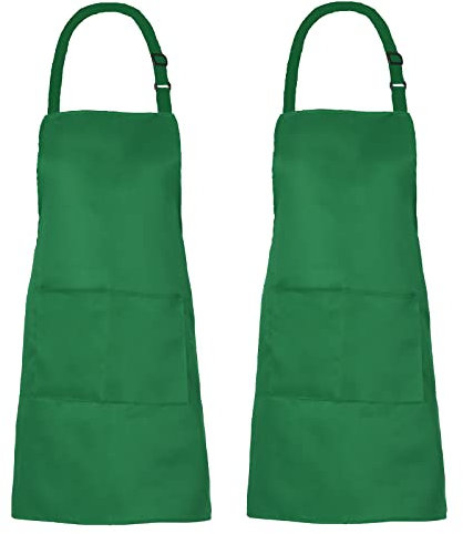 XIEJINJIA 2er-Pack Wasserabweisend Verstellbare Latz Schürze Zuhause Küche Kochen Kochschürze für Damen und Herren Grün