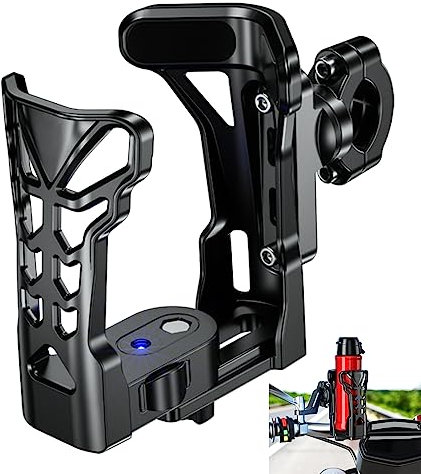 Motorrad-Getränkehalter, verbesserter Fahrrad-Wasserflaschenhalter mit Atmosphärenlicht, verstellbares 360° erweiterbares Becherhalter Design für ATV, Motorrad, Fahrrad, Golfwagen (mattschwarz)
