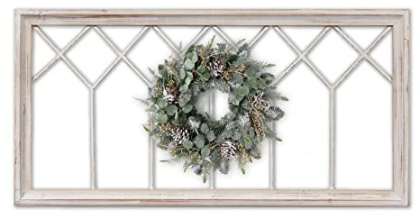 Sintosin Rustic Wood Window Frame Wall Decor 40 x 20 inches, Hanging Washable White Farmhouse Faux Windows Frames for Walls, Decorative Wall Art for Living Room Bedroom Hallway Christmas
