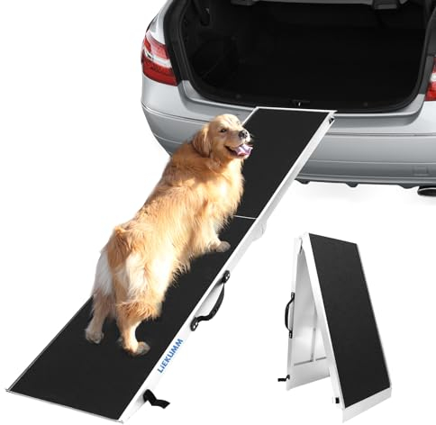 LIEKUMM Hunderrampe Klappbar, 180 kg Tragkraft Aluminium Rampe Hund, 184,5 x 38 cm Hundetreppe für Kleine Hunde, Hundetreppe Auto für LKWs und SUVs