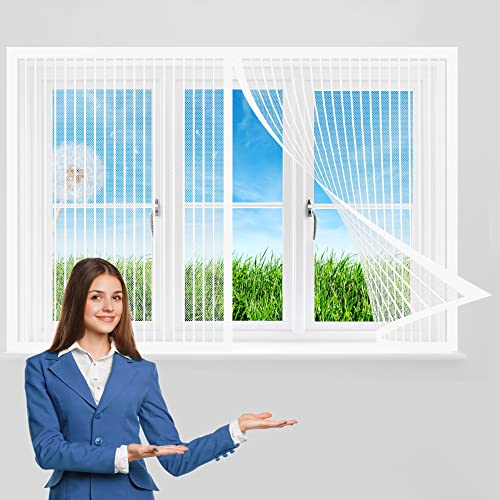 Fliegengitter Fenster 150 x 140 cm, Insektenschutz Feines undurchdringliches Gitter, vollmagnetisch, schließt automatisch für Alle Fenster, Weiß
