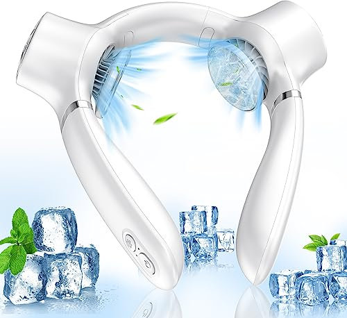 LAIQULY Portable Neck fan,Hands Free Wearable Neck Fan,2023 Lightweight Neck Air Conditioner fan,4000 mAh Battery Operated Neck Cooling Fan,3+1 Speed Adjustable for Travel Camping Working-White