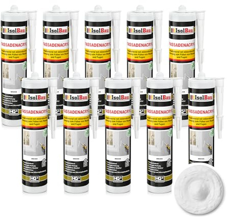 Isolbau Mastic acrylique pour façades - Mastic acrylique avec grain pour combler les fissures et les joints en intérieur et en extérieur - Blanc - Cartouche de 10 x 300 ml