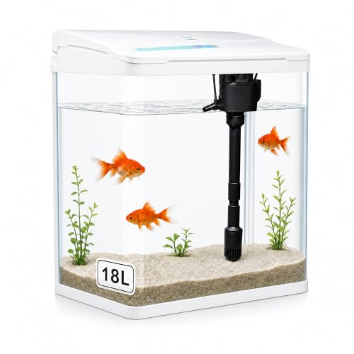 VIALIA Aquarium Komplettset 18 Liter, LED, Pumpe & Filter, Weiß | Sofort startklares Nano Glasbecken, 30 x 20 x 32 cm, mit gebogener Panoramascheibe – für Einsteiger, Büro und Wohnzimmer