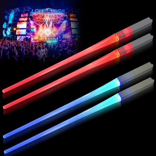 Funmo LED Essstäbchen - 2 Paar Leuchtende, Tragbare Abnehmbare Licht-Essstäbchen, BPA Frei, Lightsaber Chopsticks Wiederverwendbar für Küchen Dinnerparty Sushi Besteck