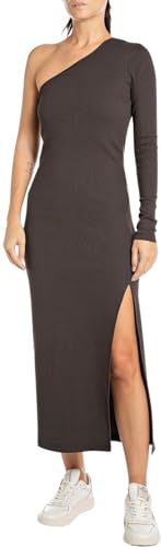 Replay Damen Kleid Langarm Asymmetrisch, Schwarz (Brown Black 528), XXS