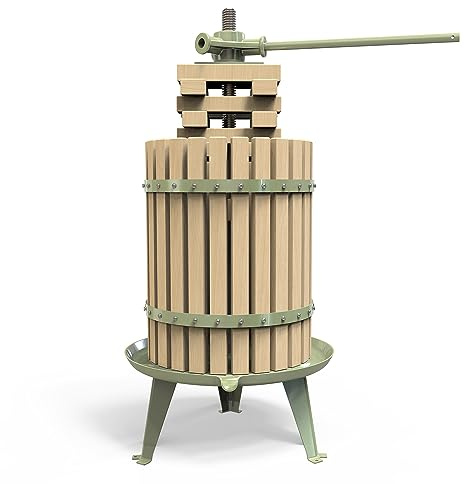 Prensa de vino de frutas, trituradora manual de manzanas y uvas 100% natural, saludable para cocina, cesta de madera maciza con bloques, prensa para hacer vino de sidra (certificado LFGB, resistente)