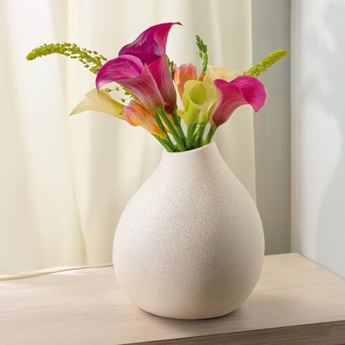 Praknu Jarrón de Cerámica Blanca - Jarrón Decorativos Modernos - Textura de Arena - Resistente al Agua - Estilo Decoración - Jarrones para Sala de Estar, Boda, Mesa de Cena