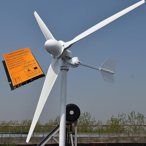 ZHOZHUT 8000W Windkraftanlage 48V / 96V Windräder Heimgebrauch Horizontal Windgenerator Kits Mit MPPT Laderegler 8KW 3 Klinge Wind Turbine Reinkupferspule Für Dächer, Terrassen, Straßen,8000w,96V