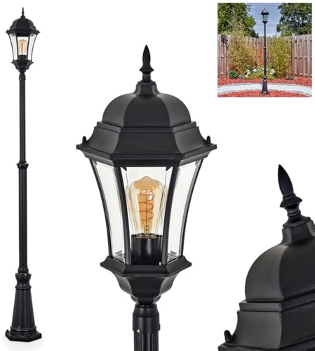 Kandelaber Etoo, Außenwegeleuchte aus Metall/Glas in Schwarz/Klar, Leuchte im Vintage/Antik/Landhaus-Design für Garten/Außenbereich/Terrassen, 230 cm, 1 x E27, ohne Leuchtmittel, IP44