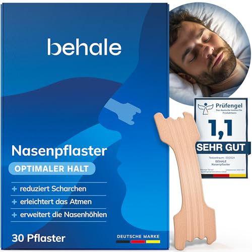 Behale - 30x Nasenpflaster Schnarchen - Dermatologisch getestet I Nose Strips for sleeping I Anti Schnarch Unterstützung I Schnarchstopper | Für normale bis fettige Haut