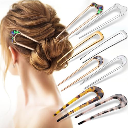 8 Stück U Förmige Haarnadeln Groß French Pin Hair Vintage Stil 2 Zinken Dutt Haargabeln Französische Haarspangen Mädchen 8 Stile für Damen Haarnadel Mädchen Frisur Zubehör