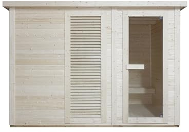 SANOTECHNIK VAASA - Sauna exterior para 4 – 6 personas 310 × 230 × 219,5 cm, horno Harvia 8 kW, madera de abeto térmico, vidrio templado – Número de referencia F30130