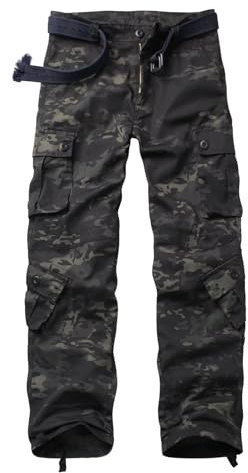 VATINNT Men's Cargo Trousers Outdoor Hiking Trousers Camouflage Army Combat Casual Fishing Work Pants with 8 Pockets 3355 Dark Camo 36