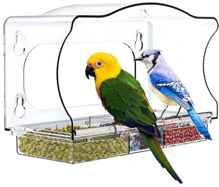 Window Bird Feeders with Strong Suction Cups, Bird Feeder for Window Suction Cup Bird Feeder for Outdoor, Acrylic Bird Window Feeder for Viewing (Rectangle)