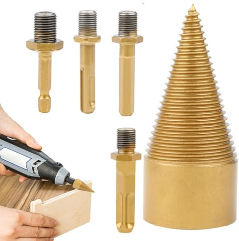 Spaccalegna per legno, punta per legna da ardere – Spaccalegna robusto | Spaccalegna elettrico per legno, trapano esagonale, cacciavite conico a vite, robusto per uso e campeggio