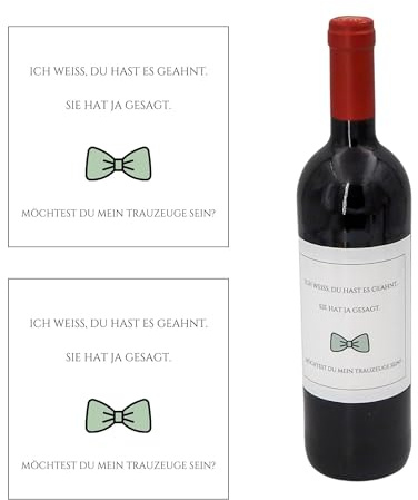 MilaBoo® Flaschenetikett in 11 x 11 cm für Sekt, Wein oder weitere Flaschen – Weinetiketten Made in Germany (Trauzeuge)