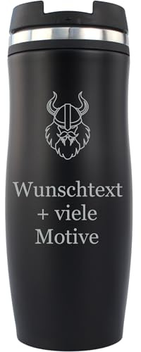 Wikinger Kaffeebecher – Edelstahlbecher mit individueller Gravur 400ml, Isolierbecher to go mit Name, vikings Geschenk, Deko für Fans