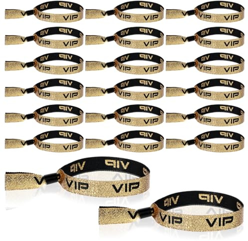 JJUNW 20 Stück VIP Stoff-Armbänder, Glitzer Eintrittsbänder mit VIP, Einlassbänder Eintrittsarmbänder, Partybänder VIP Identifikationsarmbänder für Events Konzert Festival Geburtstag Hochzeit