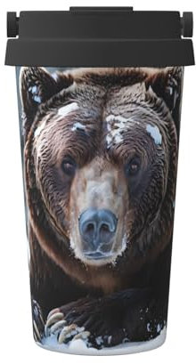Kingww Una taza de café gigante con aislamiento de oso marrón para viajes, viene con un mango retráctil, con capacidad para hasta 500 ml