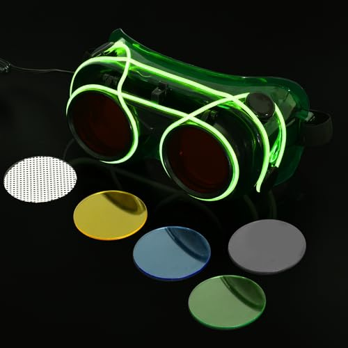 S SANGLE SOPFFY LED Welding Goggles,Welding Glasses for Men Glow in the Dark,Flip Up Cutting Torch Glasses,Changeable Colored Lens,Halloween,Rave Party Costume Accessory