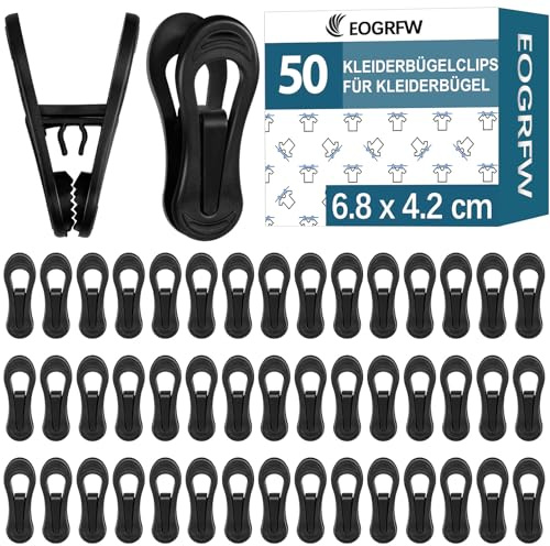 EOGRFW 50 Stück Kleiderbügel Clips, Kunststoff-Fingerclips Hanger Clips, Schwarz