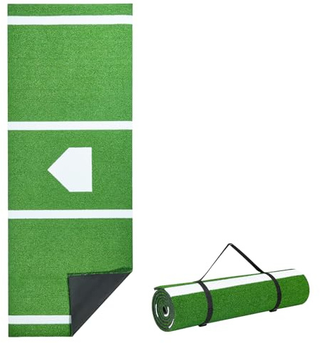 VEVOR 10'x3.8' Baseball Softball Hitting Batting Mat, Indoor/Outdoor Anti-Slip Anti-Fade Softball Mat, Lined & Foam Backing Training Aid with Tightening Rope, Portable Practice Mats, Green