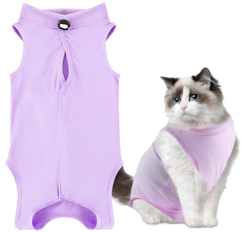 Recovery Suit Katze Haustiere Schutz Kleidung Katzenbody Nach Op Anti-leckende Wiederherstellung Anzug Weste operation genesungsanzüge für katzen für Katzen bei Bauchwunden oder Hautkrankheiten Lila L