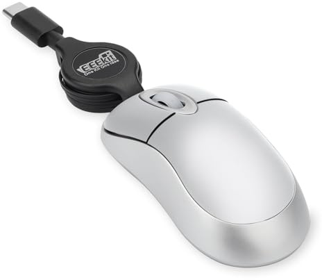 EEEKit Mini Wired USB C Mouse, 3-Button Retractable Corded Mouse, Silver | Optical Computer Mice for Laptop PC MacBook iPad Smartphones - USB C Interface / 1600 DPI Precision