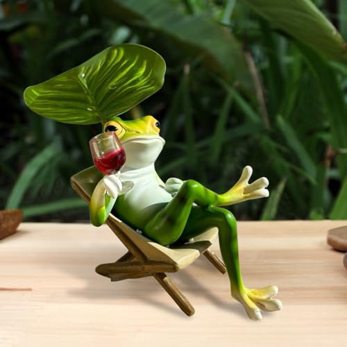 DZAY Gartendeko Frosch Figuren mit Weinglas,Blumentopf Hänger Frösche Deko Tiere Ornament Gartenfigur Wetterfest Harz Blumentopfhänger Statue für Außen Balkon Garten Frosch Topfdekorationen