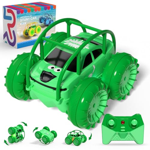 ifollower Direktladung Ferngesteuertes Auto Amphibisches mit USB-C, LED-Licht, 360° Stunt Flip,15 km/h 4WD für Kinder 3-12 Jahre - Wasserdichtes Indoor Outdoor RC Spielzeug für Jungen Mädchen