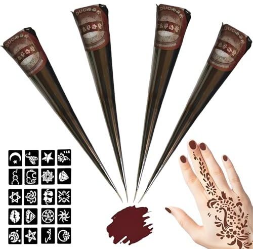 ElevaPulse Henna-Tattoo-Set - 4x Braun Paste mit 20 Schablonen für Sommersprossen und Temporäre Tattoos