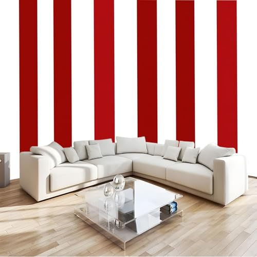 Papel Tapiz Fotográfico Mural 3D Rayas Verticales Abstractas Fotomurales Pared Tejido No Tejido Murales Decoración De Paredes 200 X 140 Cm Para Salón Dormitorio, Rojo Y Blanco