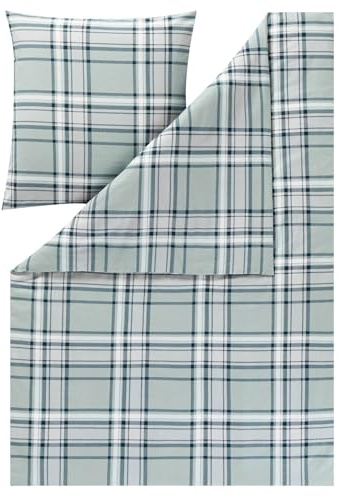 ESTELLA Bettwäsche Hannes 4459 080 Jade Kuschelflanell Karomuster Kariert Quadrate Grün, Größe:135 cm x 200 cm